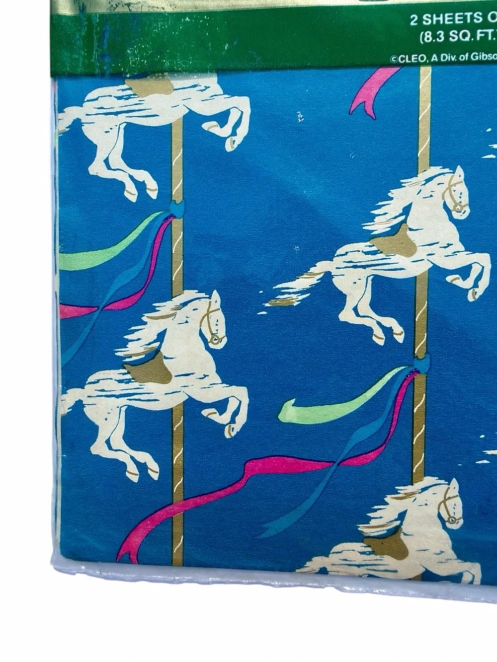 VTG Cleo Wrapping Paper Gift Wrap Flat Folds All Occasion Carousel Horses